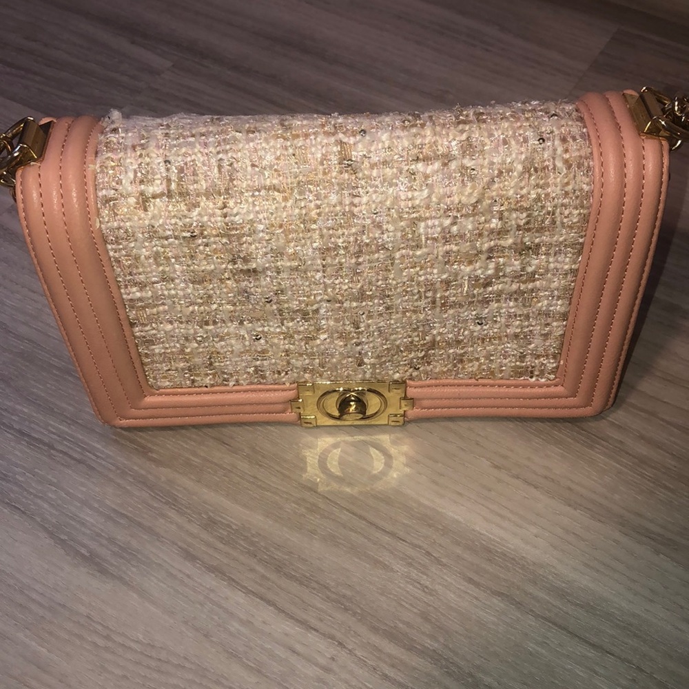 Pink tweed shoulder bag